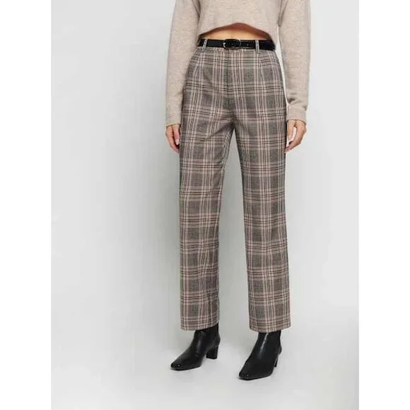 Reformation womens brown Franklin Tartan Plaid wide leg pants trousers size 0 - Picture 1 of 10
